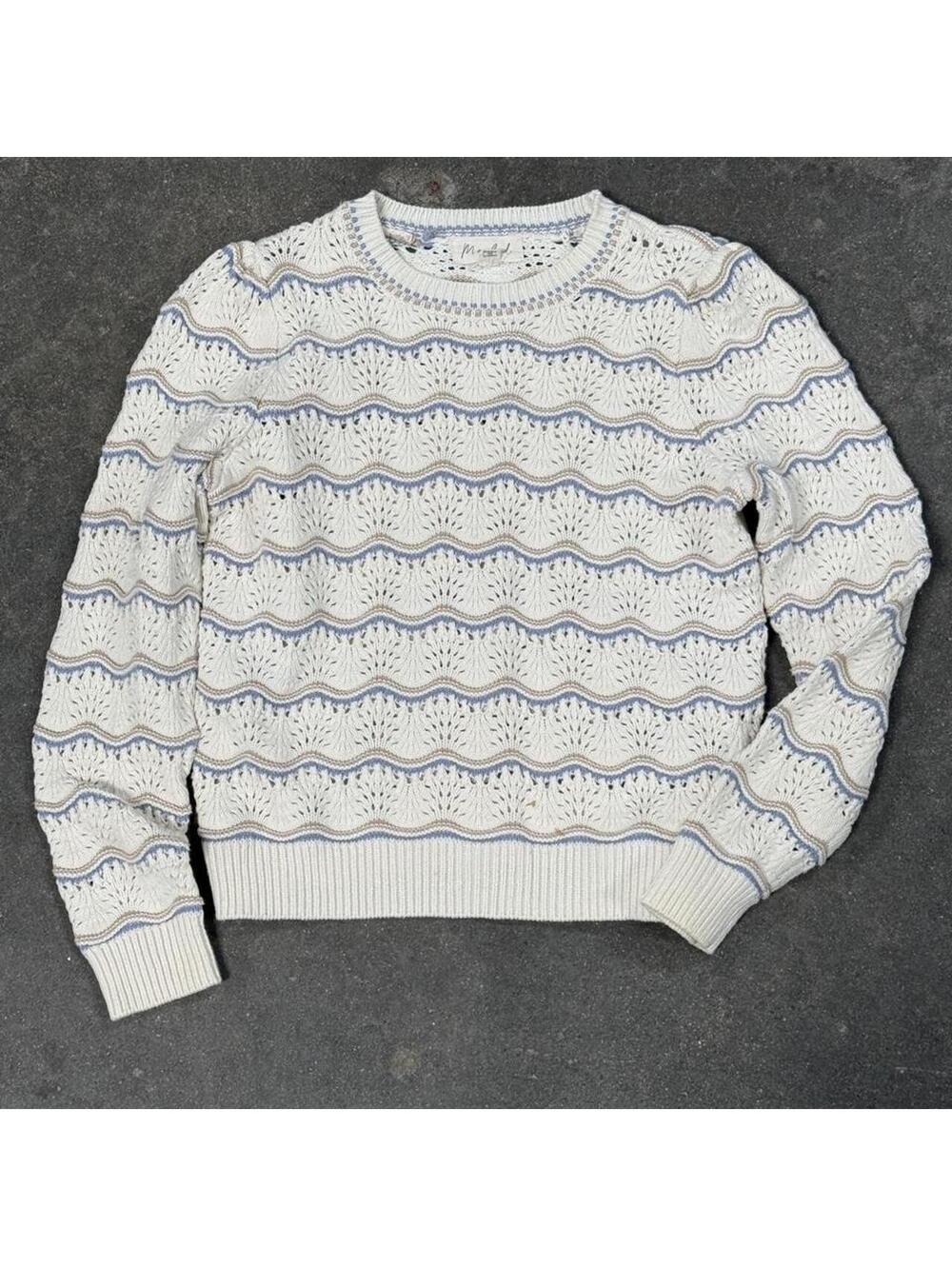 Marled Pointelle Knit Sweater Small